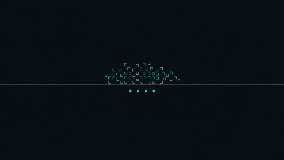 A single thin line drawn across a dark field. Four small filled squares sit below it, having crossed. Above it, several dozen empty outlined squares are crowded together, waiting.
